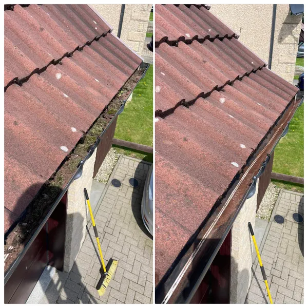Gutter cleaning before and after